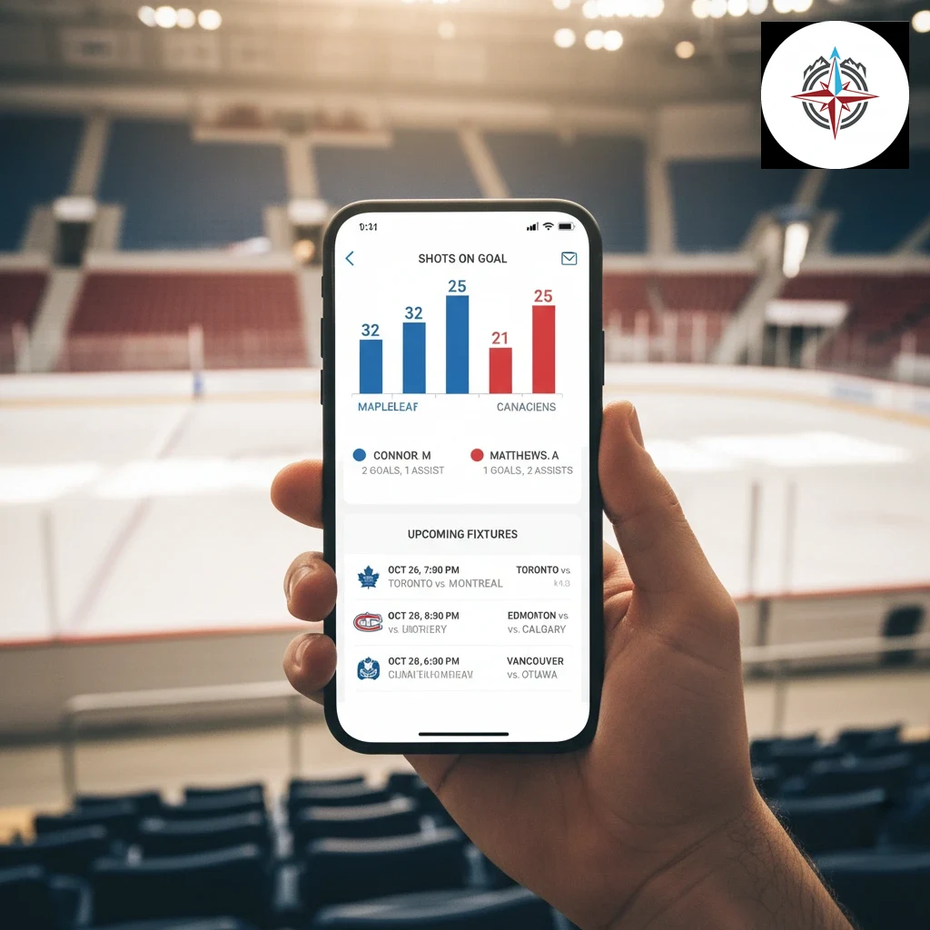 Mobile screen displaying real-time hockey statistics and match market odds in Canada